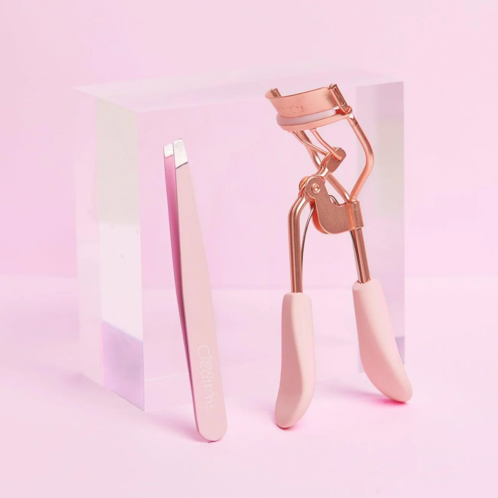 Set de rizador y pinzas de pestañas rosa